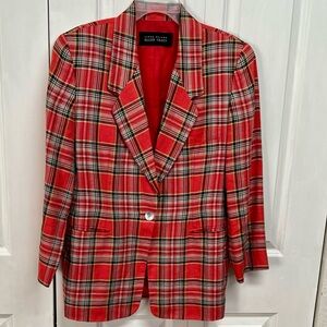 Ellen Tracy Vibrant Red Pink Plaid Blazer Jacket Size 10